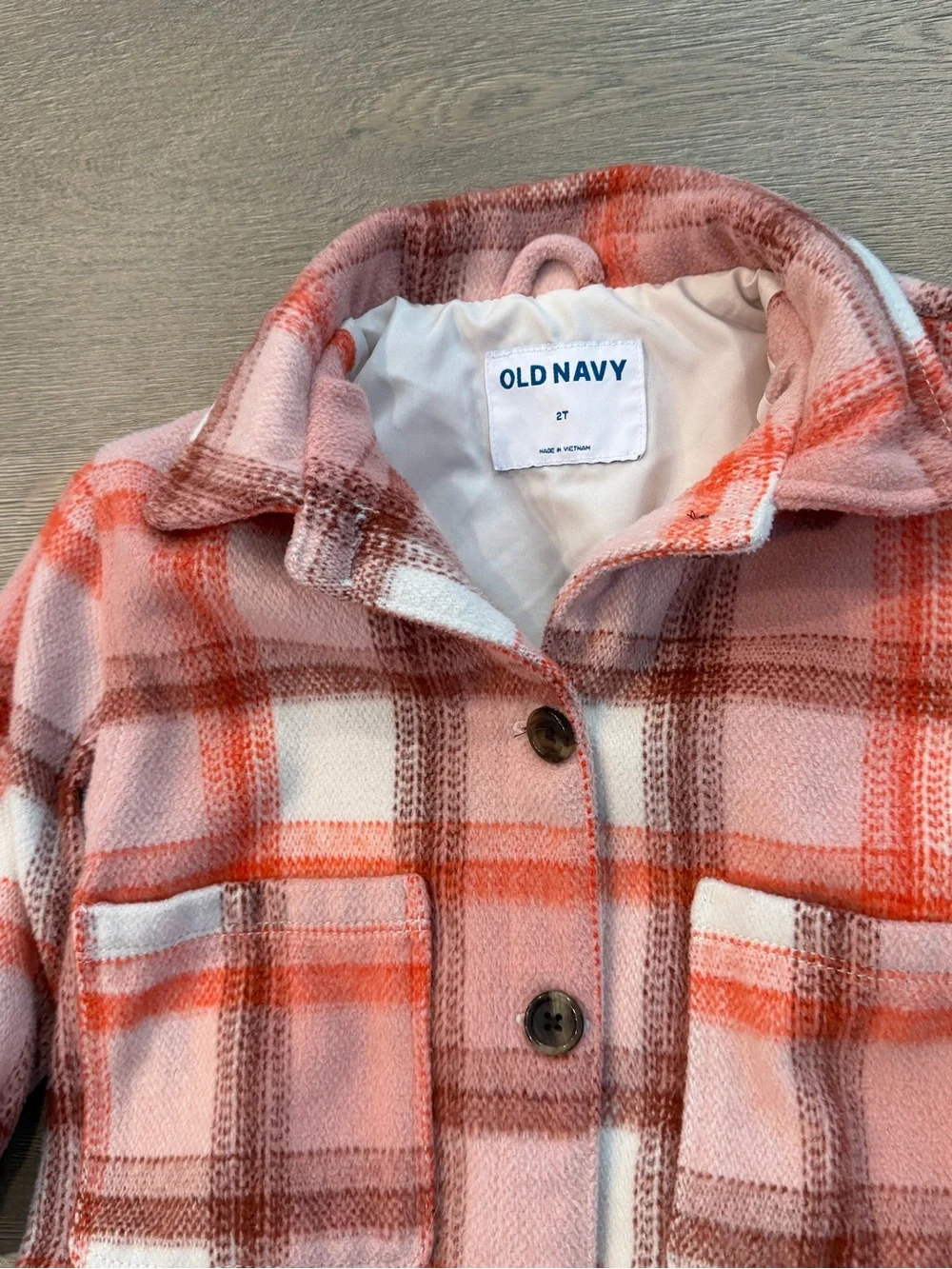 Old Navy Girls Kids Plaid Flannel Shacket Button Down Shirt Jacket Pink White